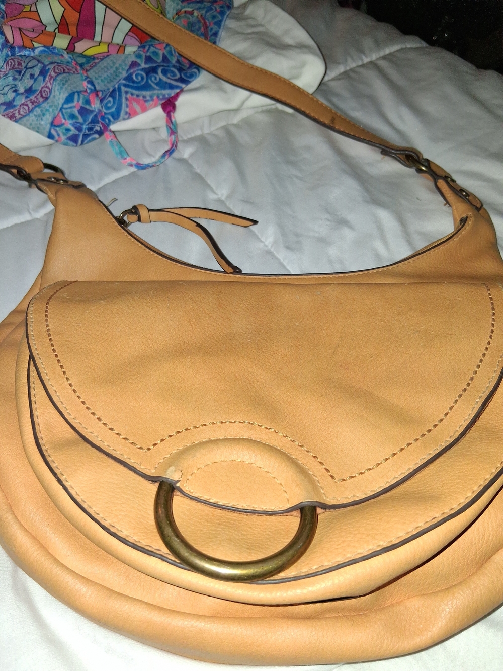 a.n.a Tan Hobo Shoulder Bag with Brass Ring Detail